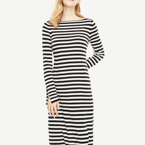 B&W Strip Wool Dress - So Flattering - Picture 1 of 5